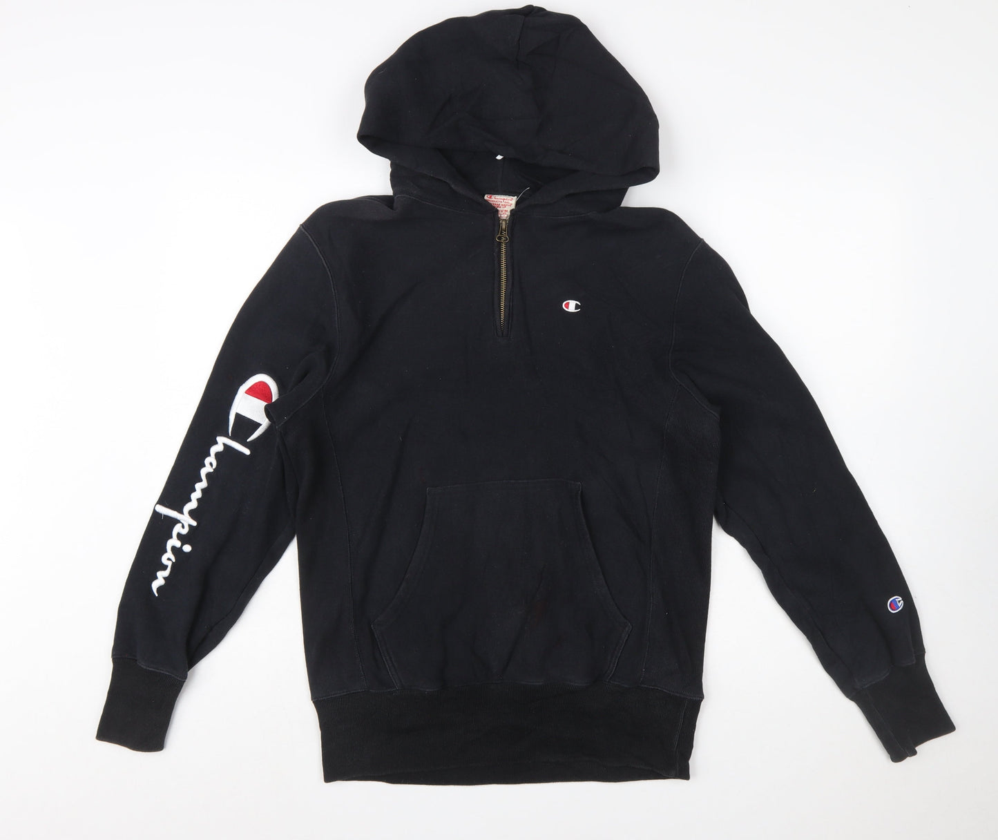 Champion Men Black Reverse Weave 1/2 Zip Hoodie Medium Sportswear