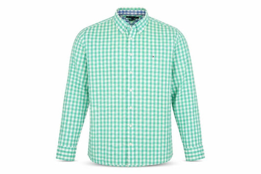 Tommy Hilfiger Men's Green Check 2XL Button-Down Cotton Shirt