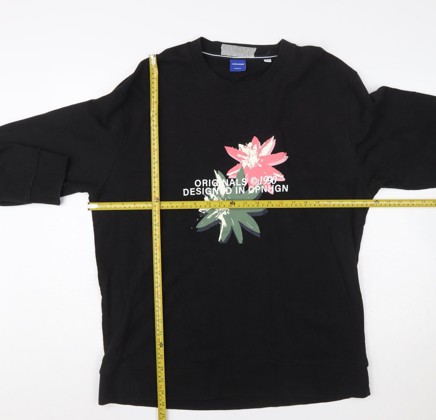 Jack & Jones Originals Men's Black 2XL Graphic Flower Crew Sweatshirt