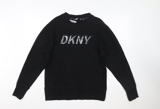 DKNY Sport Women's Black Small Pullover Sweatshirt with Logo Detail