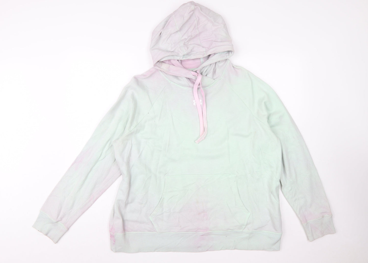 Under Armour Womens Mint Pink Hoodie XL Loose Fit Pullover Cotton Blend