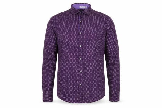 Hugo Boss Men's Purple Polka Dot Slim Fit Long Sleeve Shirt XL