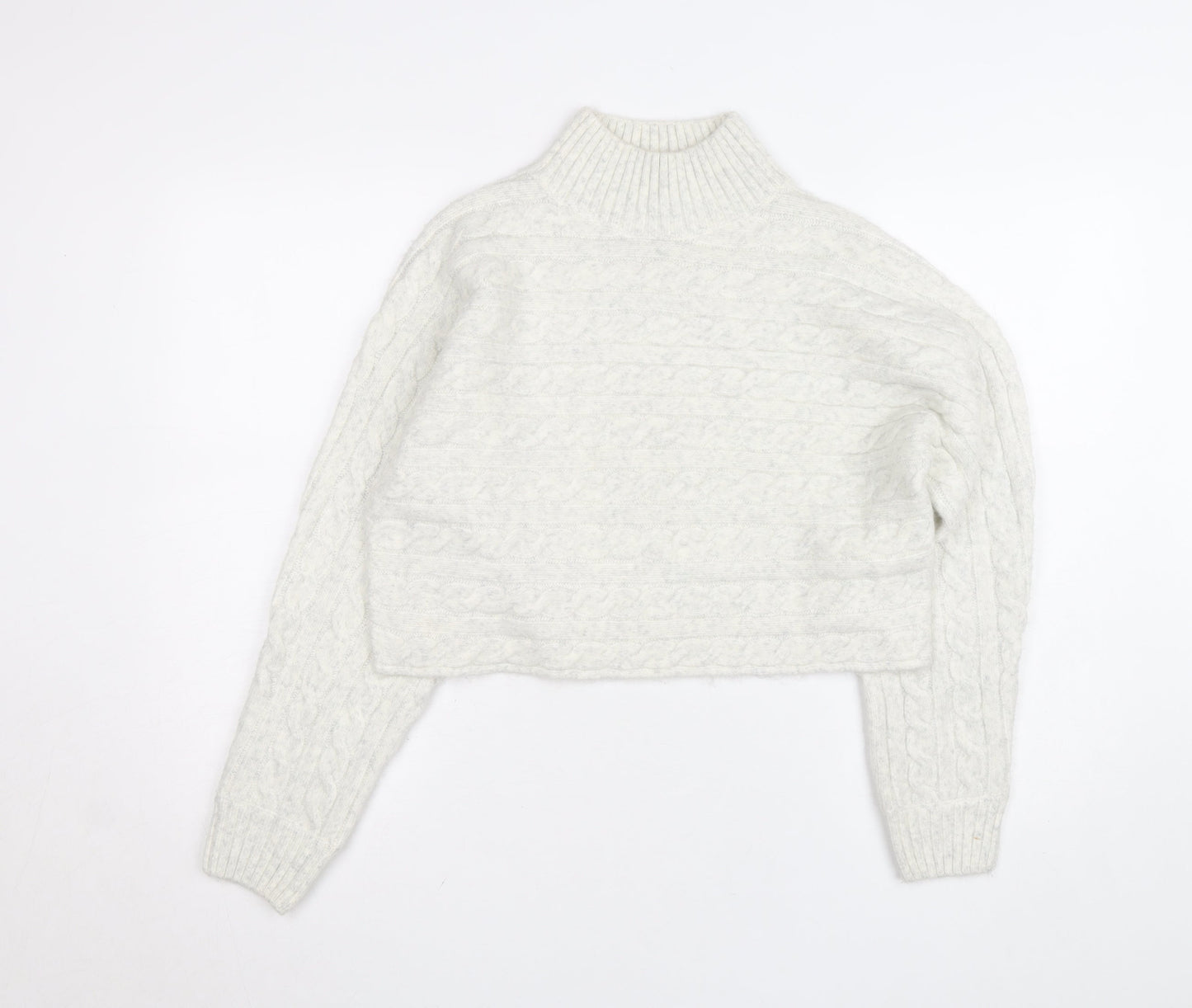 New Look Women's White Cable-Knit High Neck Jumper Size M