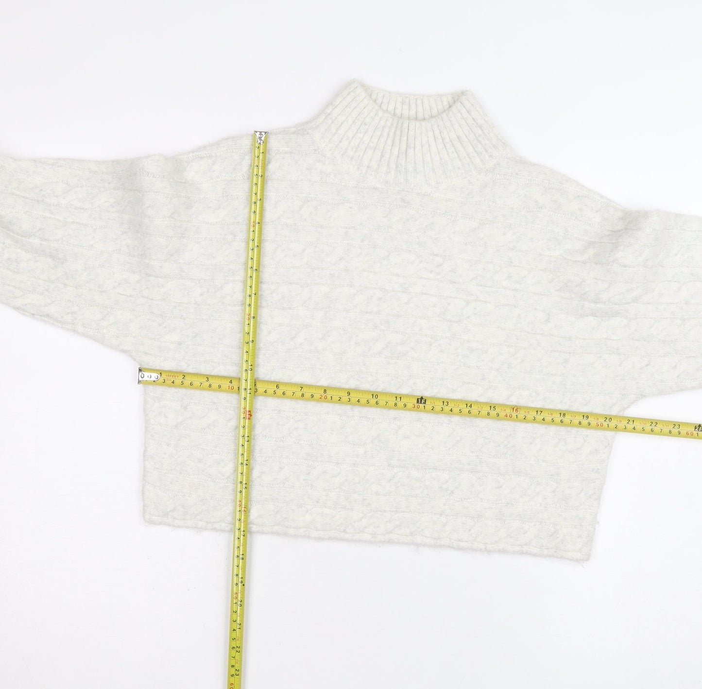 New Look Women's White Cable-Knit High Neck Jumper Size M