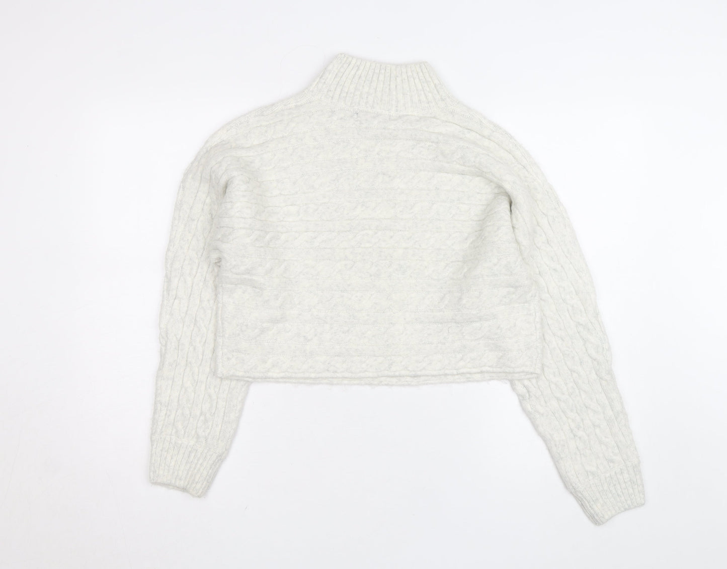 New Look Women's White Cable-Knit High Neck Jumper Size M