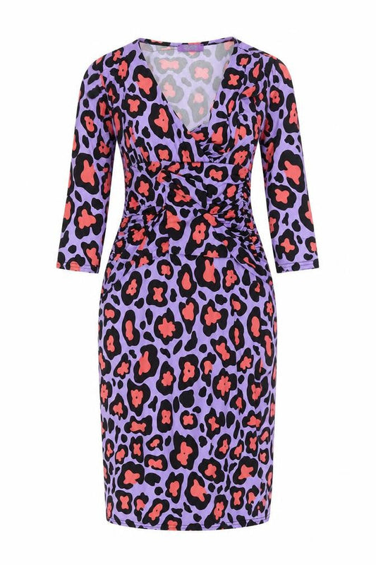 Onjenu London Women’s Purple Leopard Ruched Bodycon Dress Size 10
