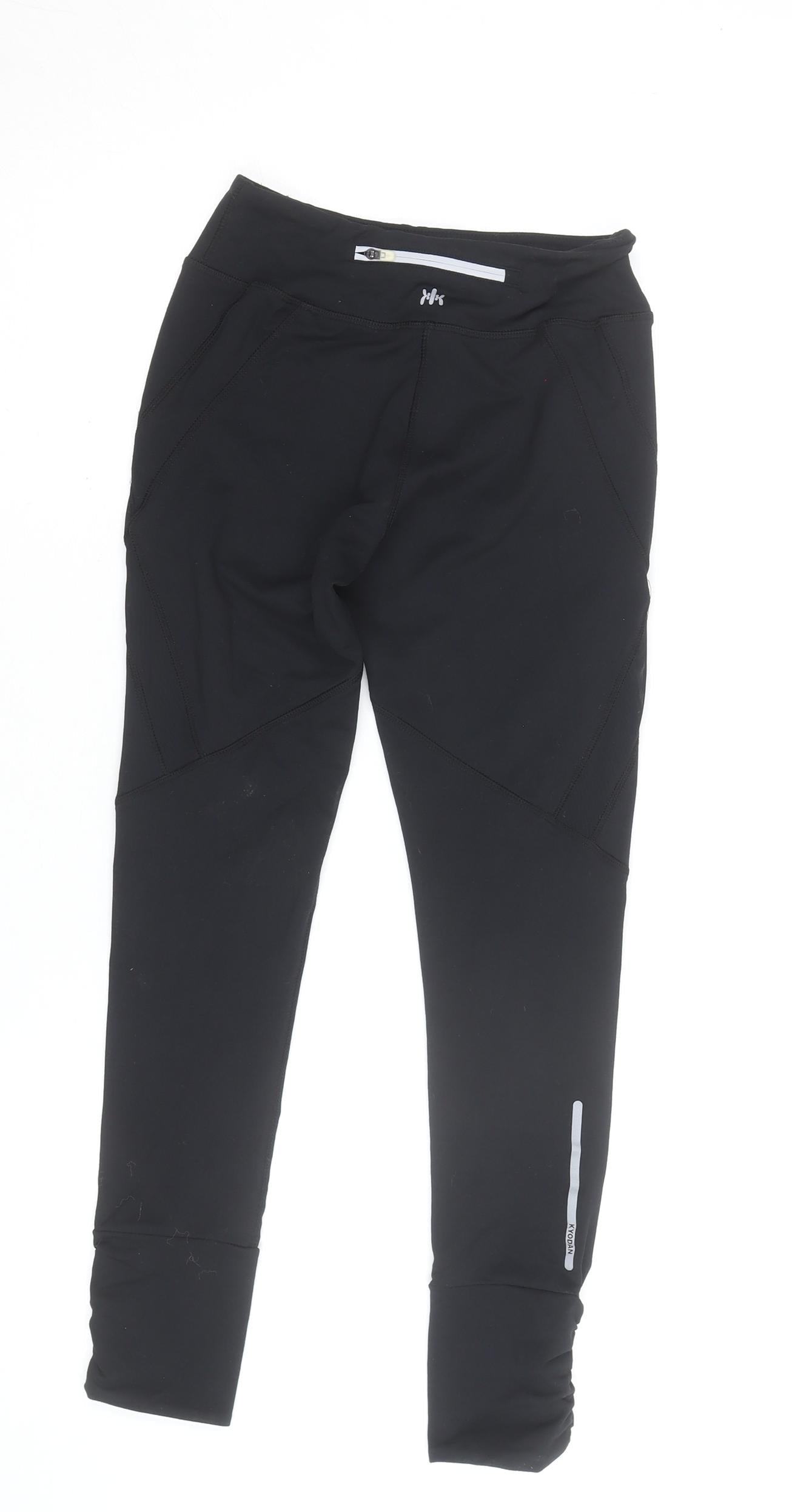 Kyodan Womens Black Small Leggings Reflective Zip Pocket Activewear