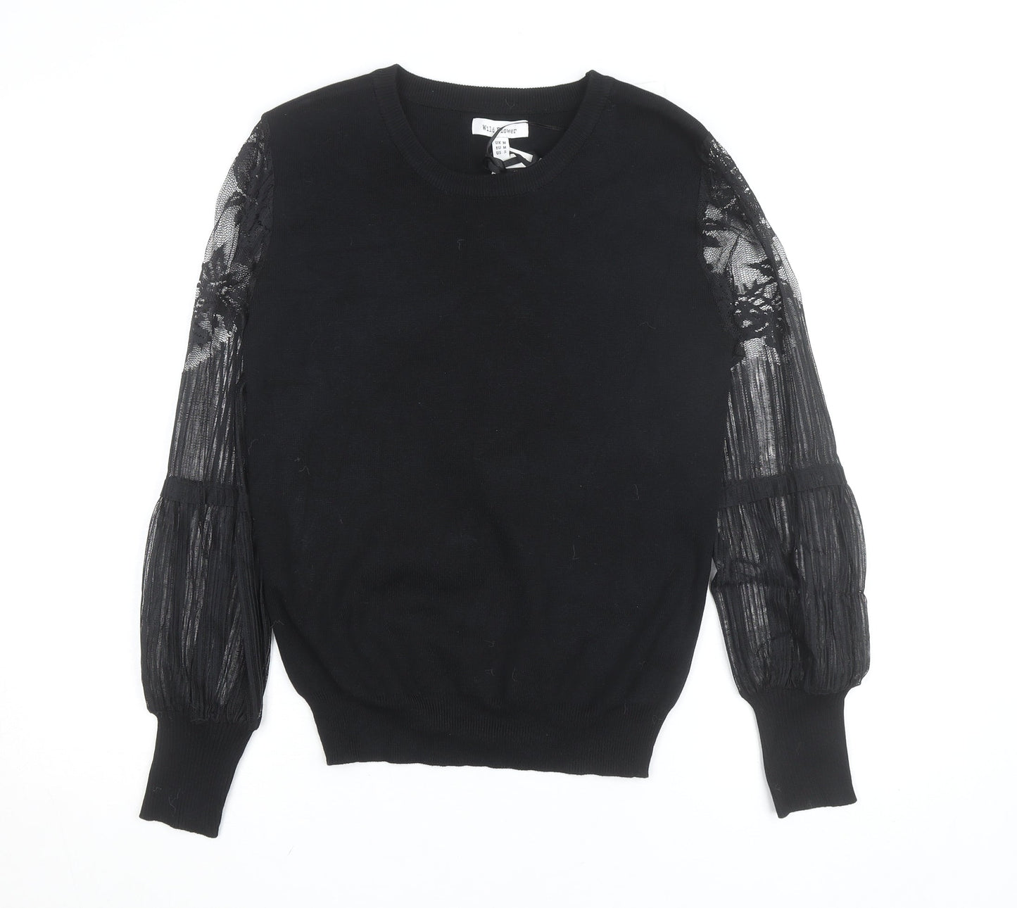 Wild Flower Women's Black Lace Sleeve Pullover Jumper Size M