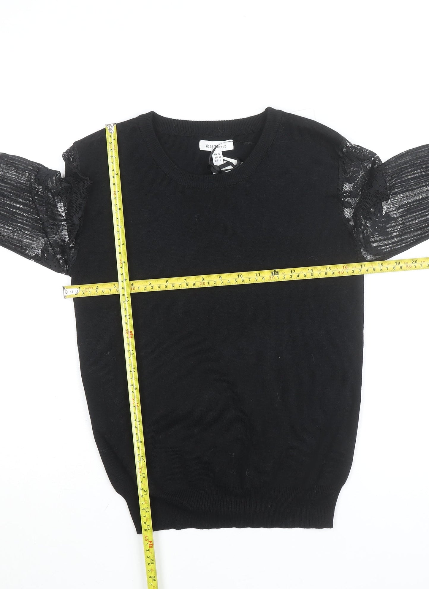 Wild Flower Women's Black Lace Sleeve Pullover Jumper Size M