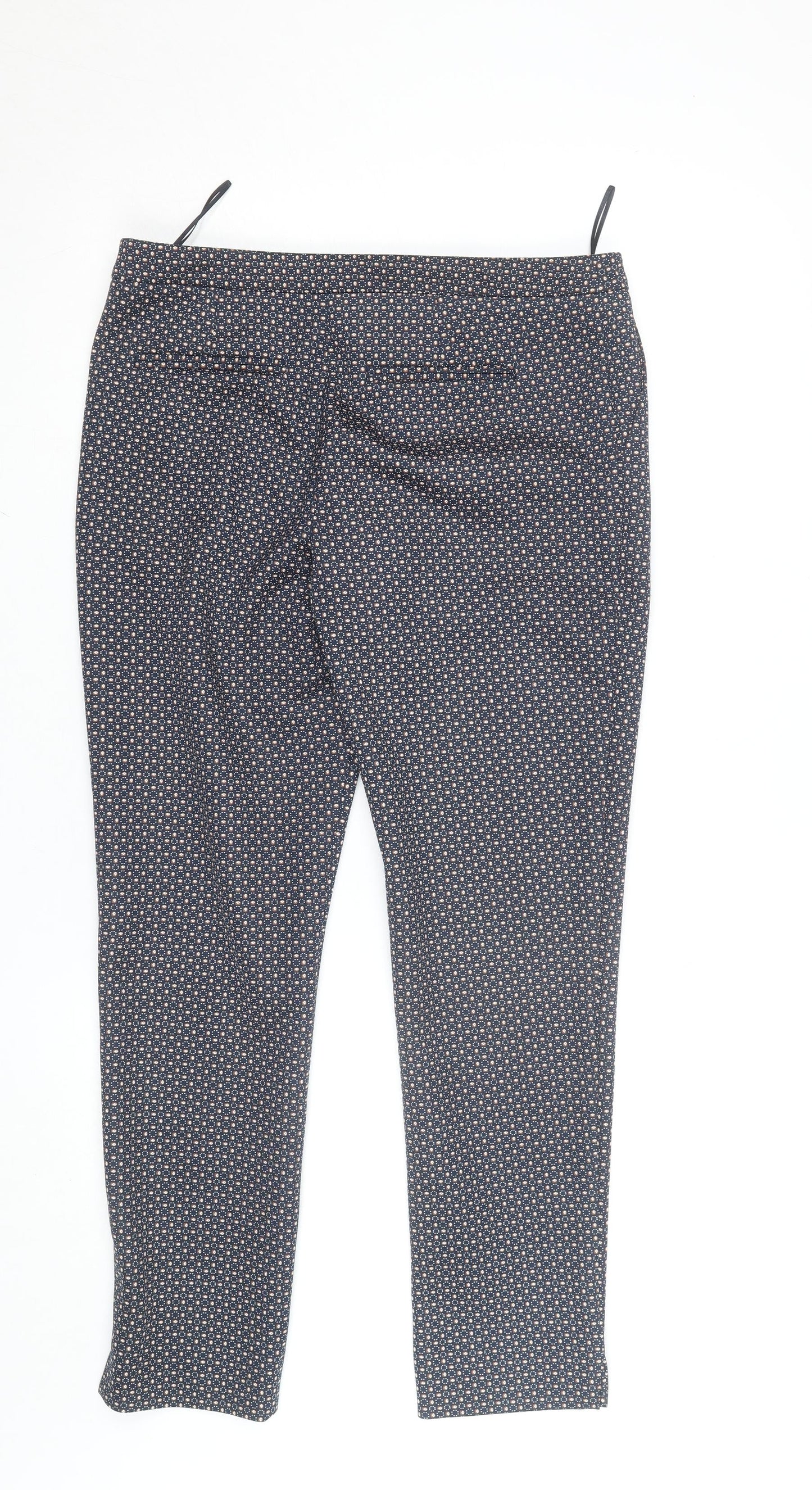 Dunnes Women's Blue Geometric Slim Tapered Stretch Trousers Size 12