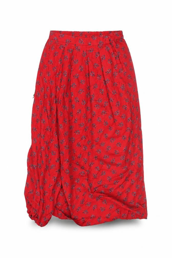 Viyella Women Red Floral Cotton Wool Midi A-Line Skirt M