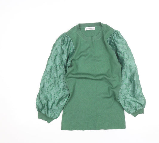Gallery Women Green Puff Sleeve Knit Top XS Crew Neck Elegant Style