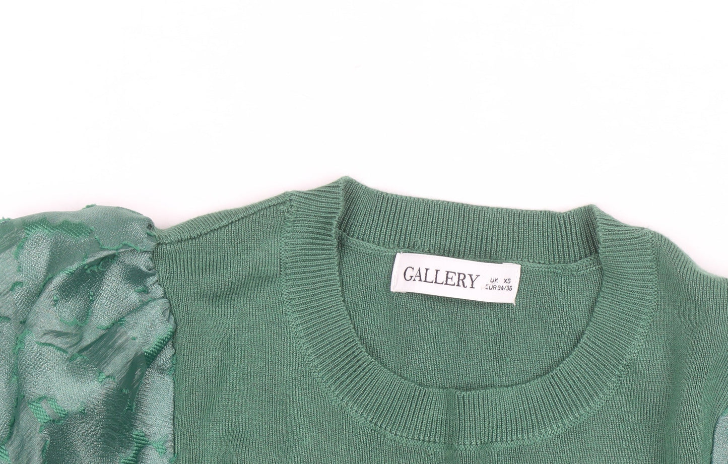 Gallery Women Green Puff Sleeve Knit Top XS Crew Neck Elegant Style