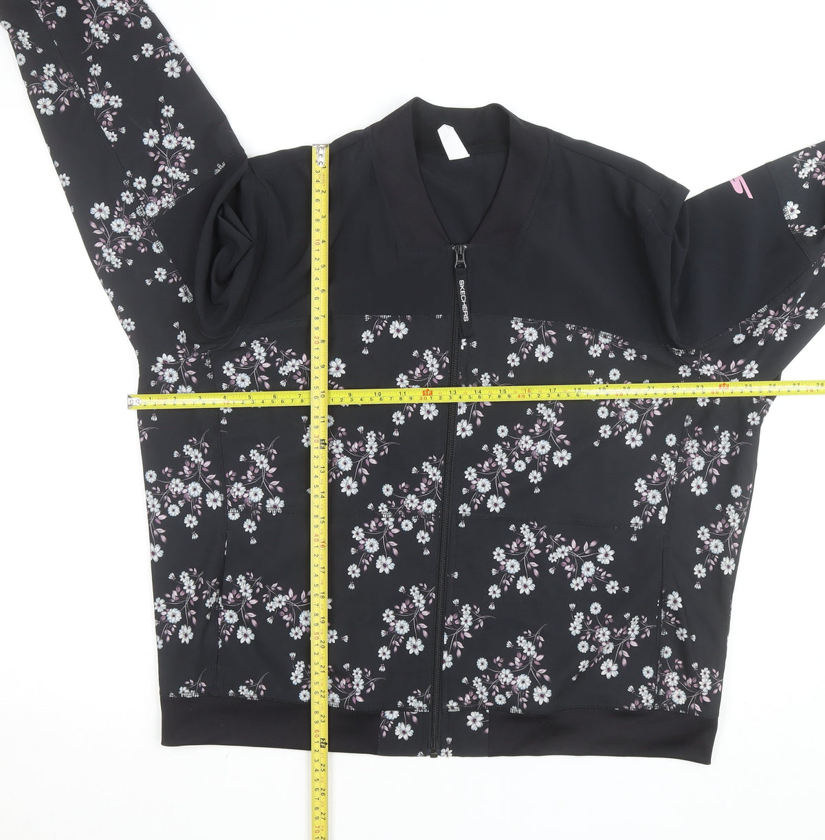 Skechers Womens Black Floral 2XL Track Jacket Full Zip Lightweight
