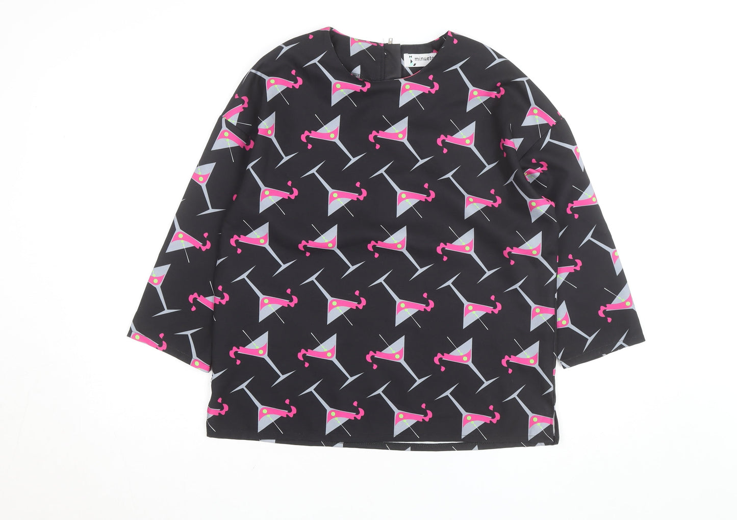 Minueto Women’s Black Cocktail Print Long Sleeve Blouse Size L