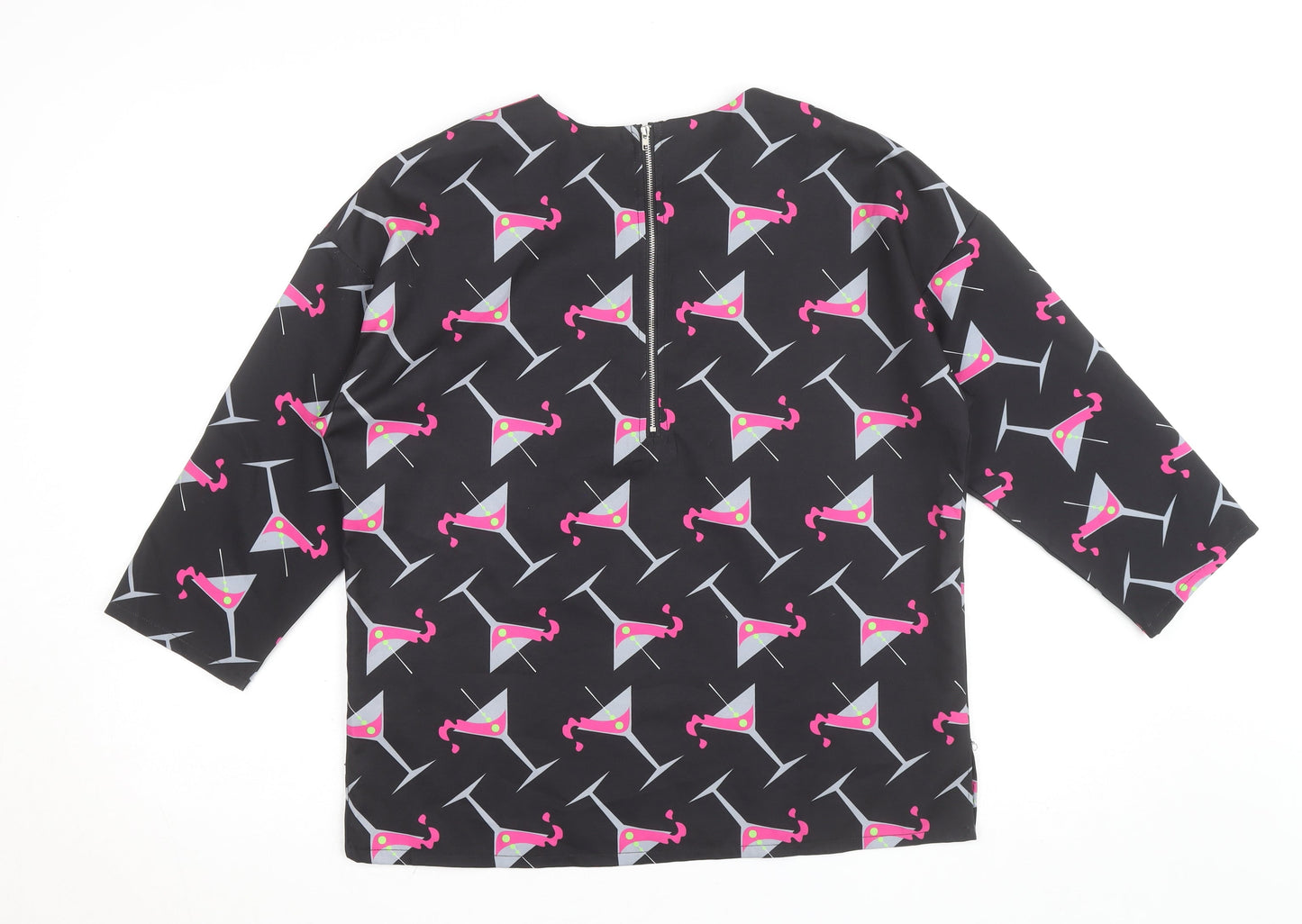 Minueto Women’s Black Cocktail Print Long Sleeve Blouse Size L