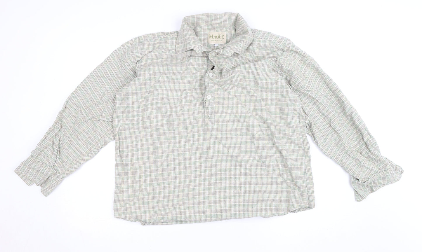 Magee Men’s Beige Check Cotton Long Sleeve Casual Shirt Size 40