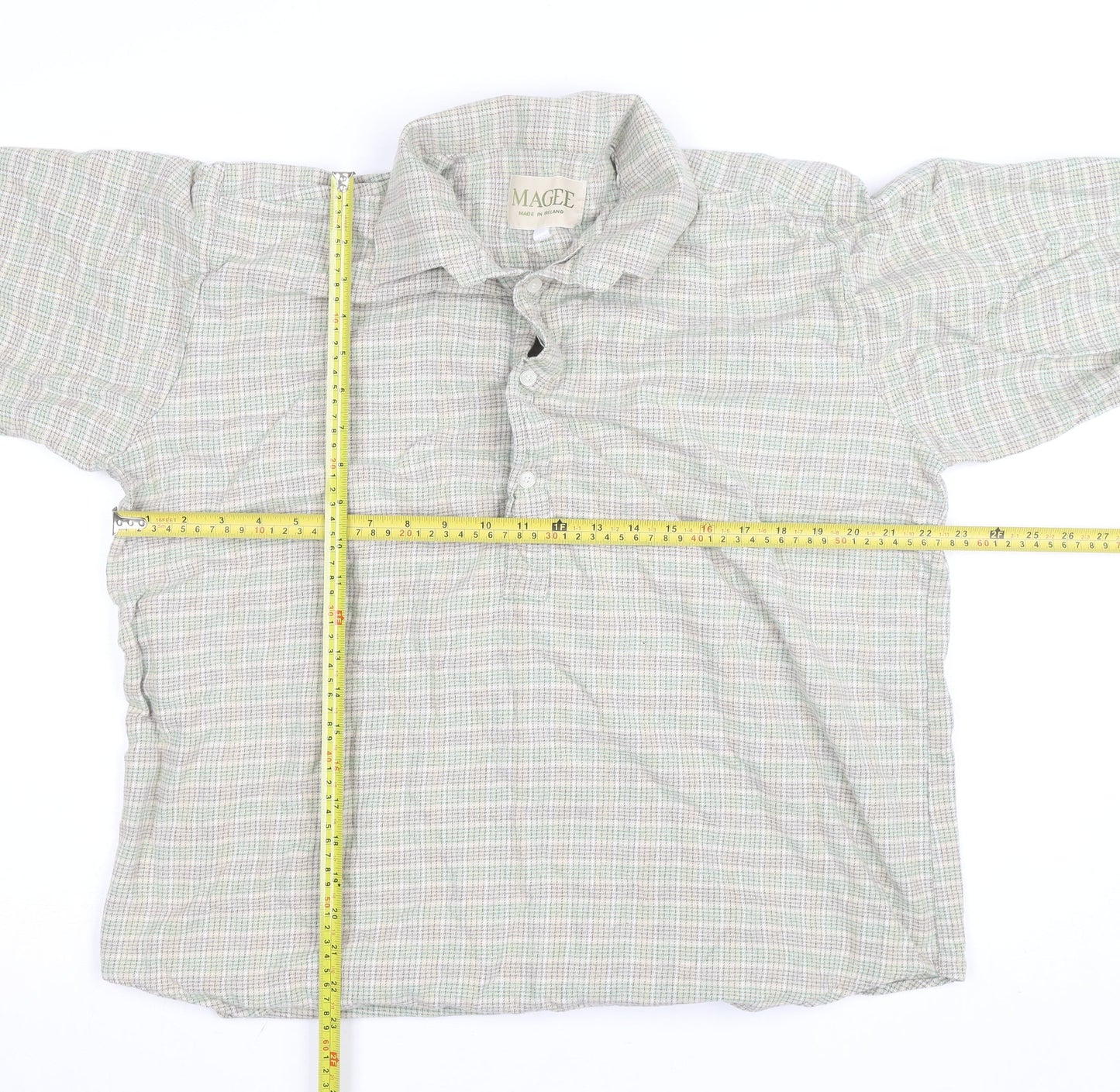 Magee Men’s Beige Check Cotton Long Sleeve Casual Shirt Size 40