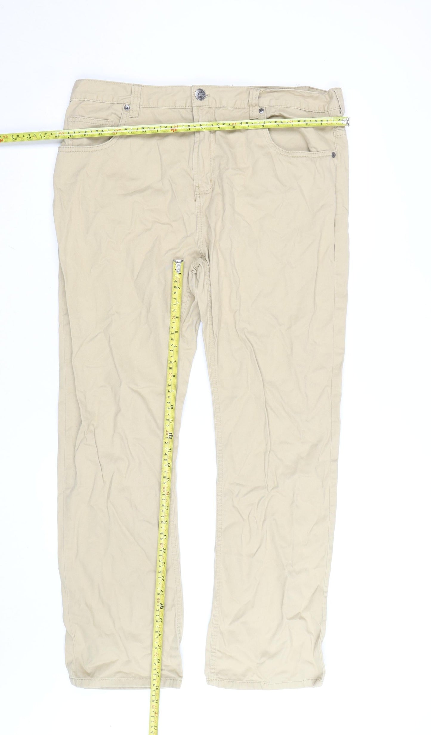 Denim Co. Men's Beige Chino Trousers 35W 32L Cotton Straight Fit