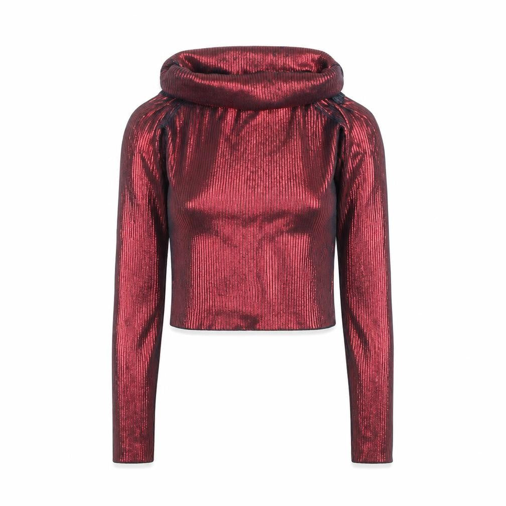 Zara Women’s Red Metallic Ribbed Roll Neck Cropped Top Size S