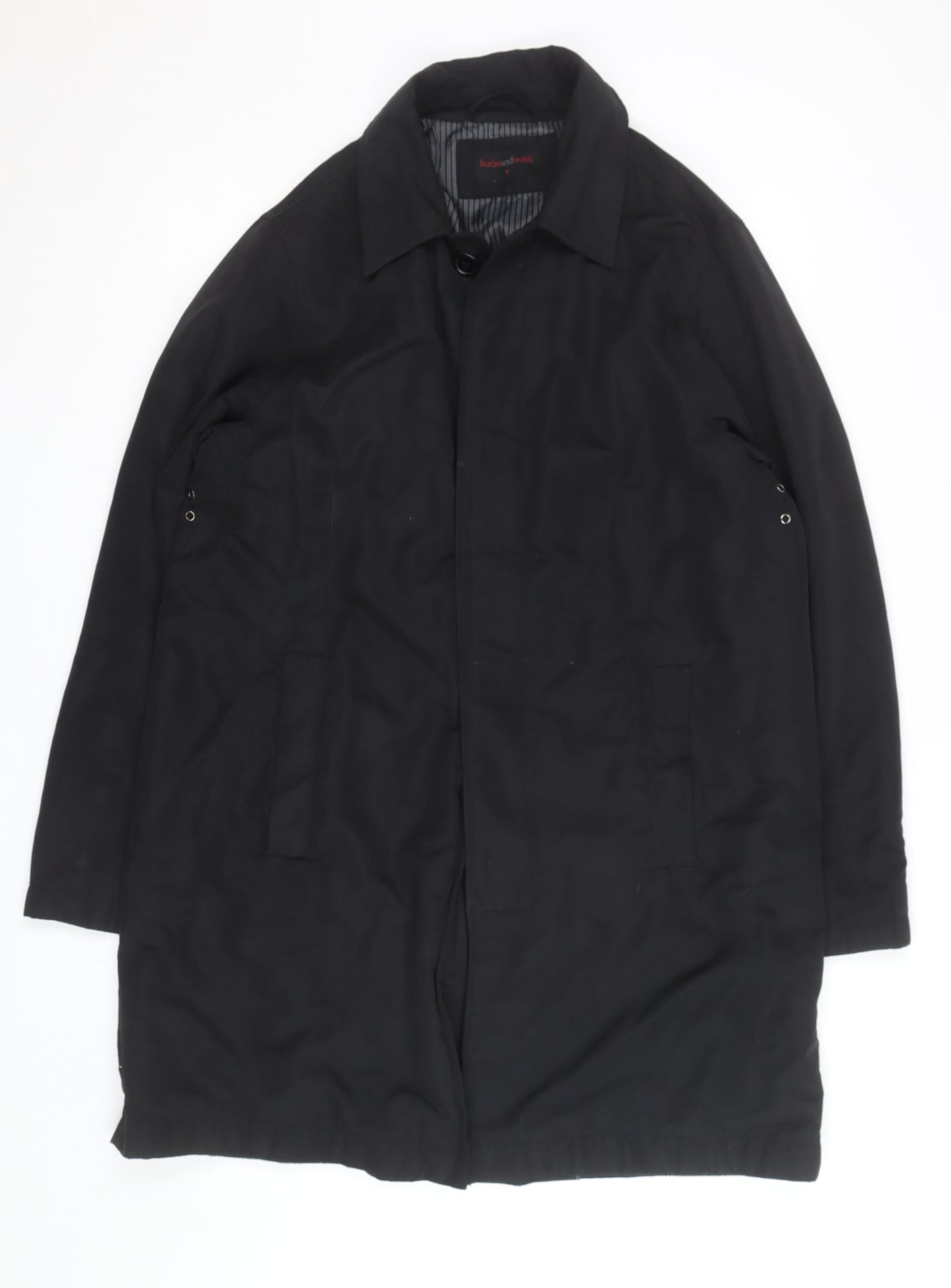 Butler and Webb Men's Black Cotton Blend Long Overcoat S