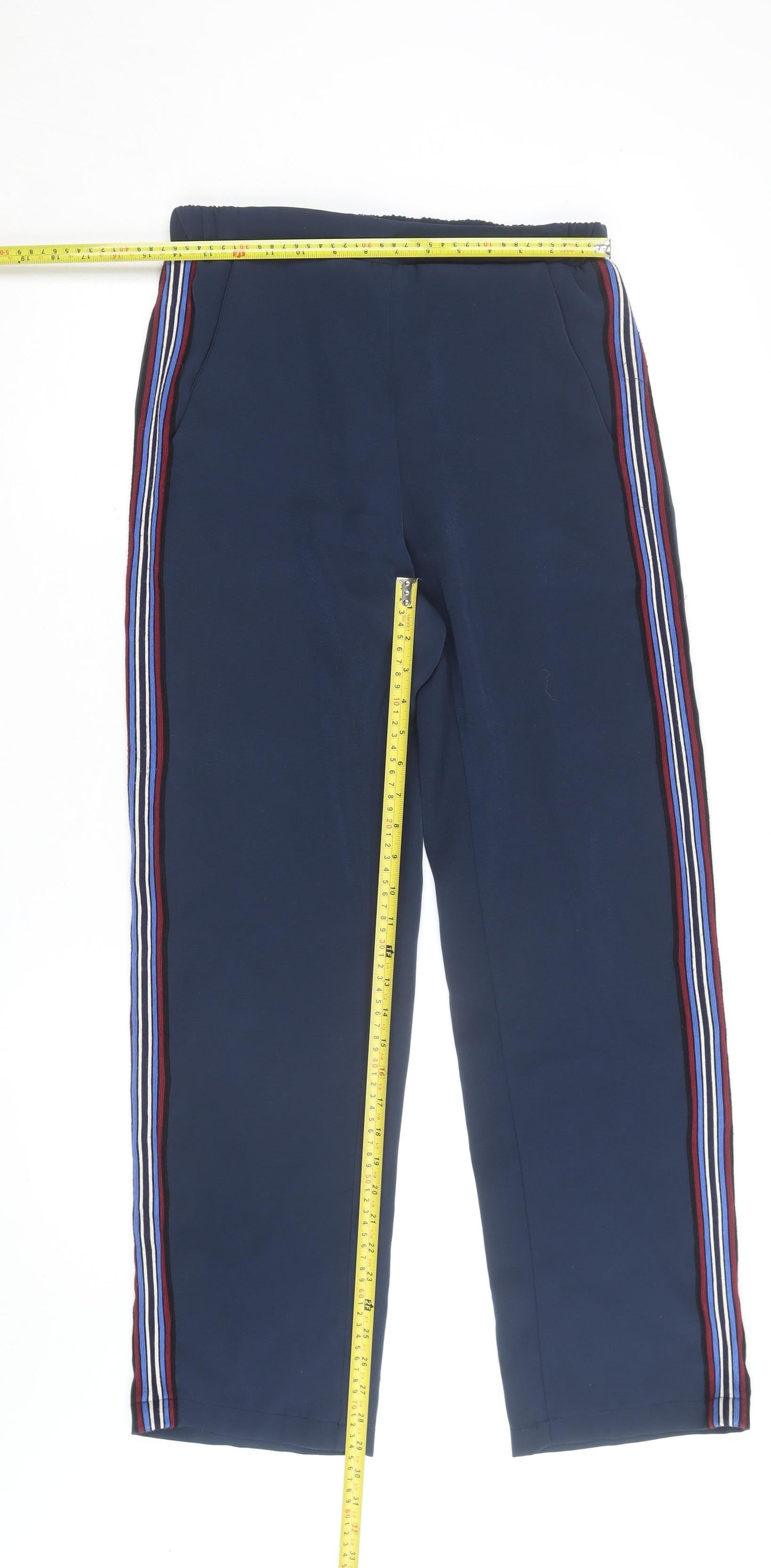 Six Ames Women's Blue Track Pants Size 10 Elastic Waist Side Stripe