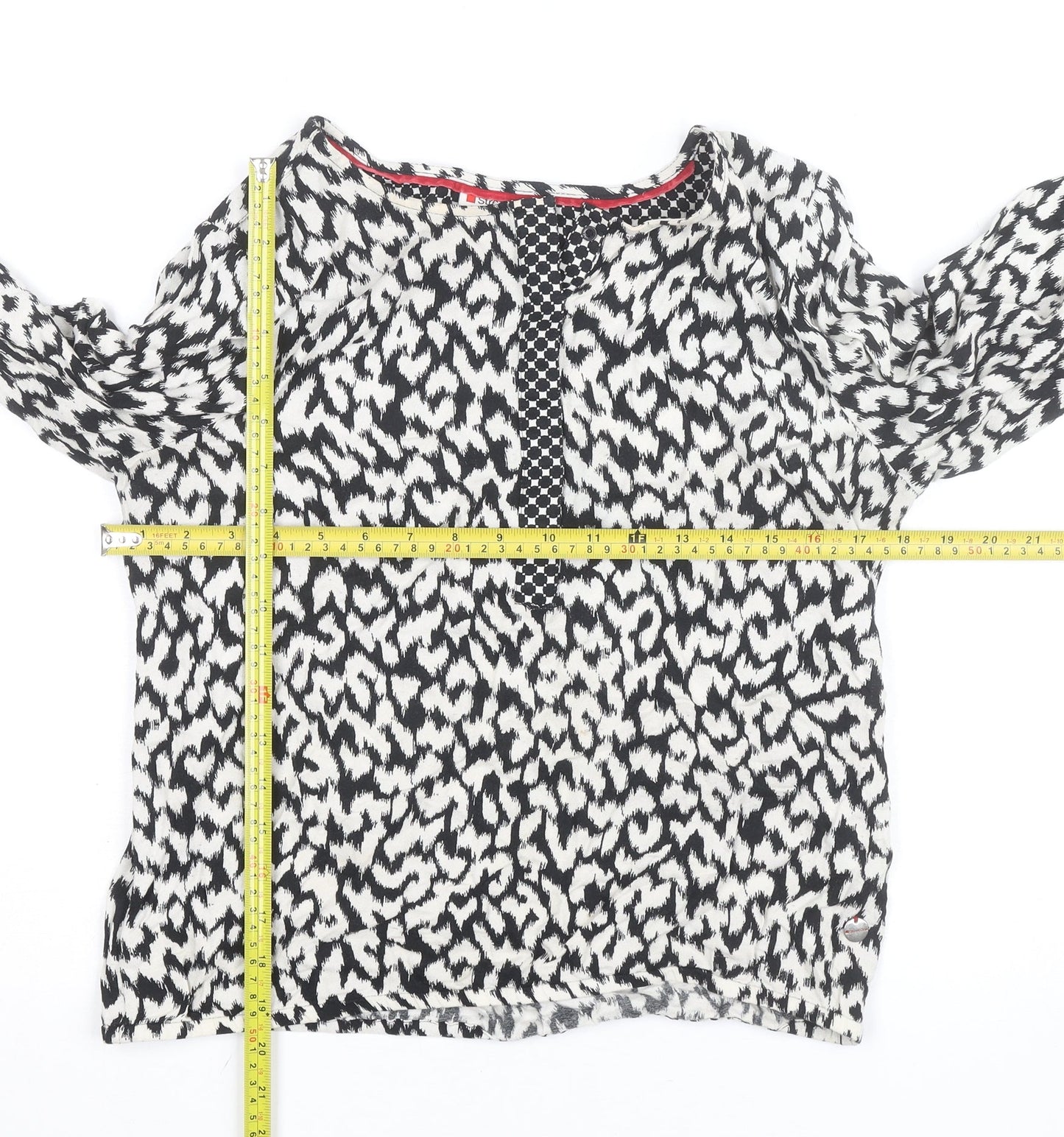 Street One Womens Black Animal Print Long Sleeve Tunic Blouse Size M