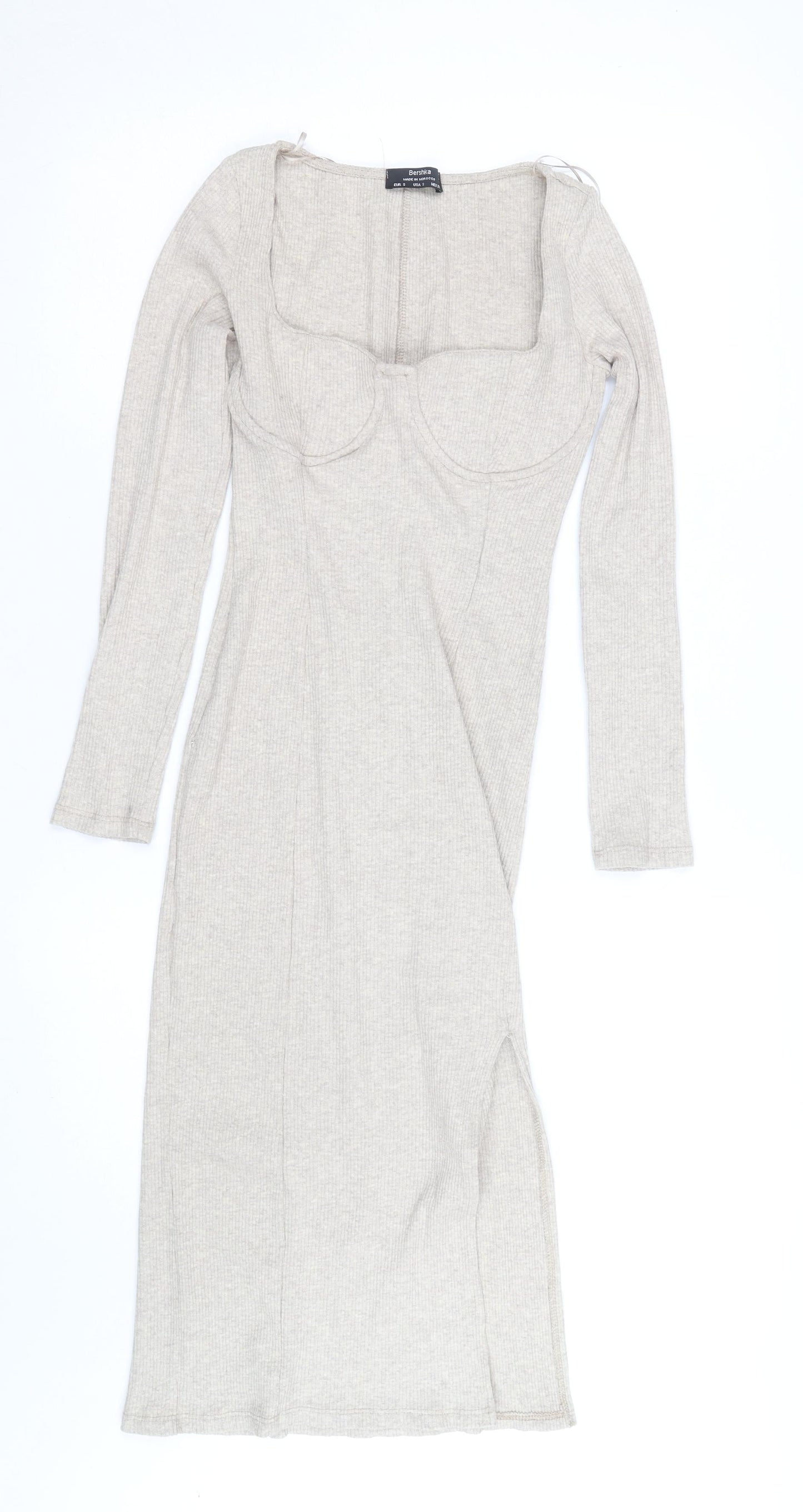 Bershka Women’s Beige Knit Bodycon Midi Dress Size 8
