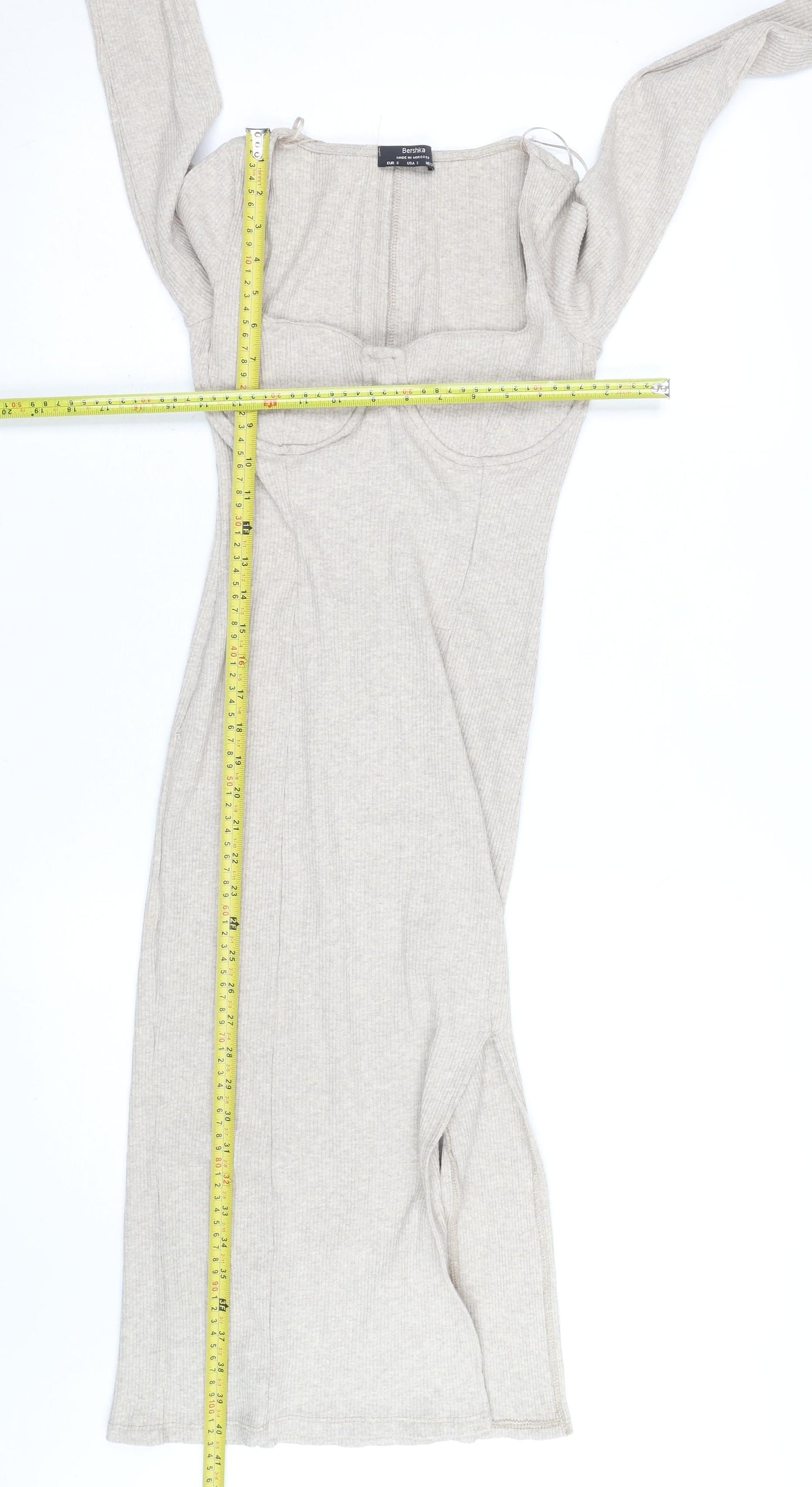 Bershka Women’s Beige Knit Bodycon Midi Dress Size 8
