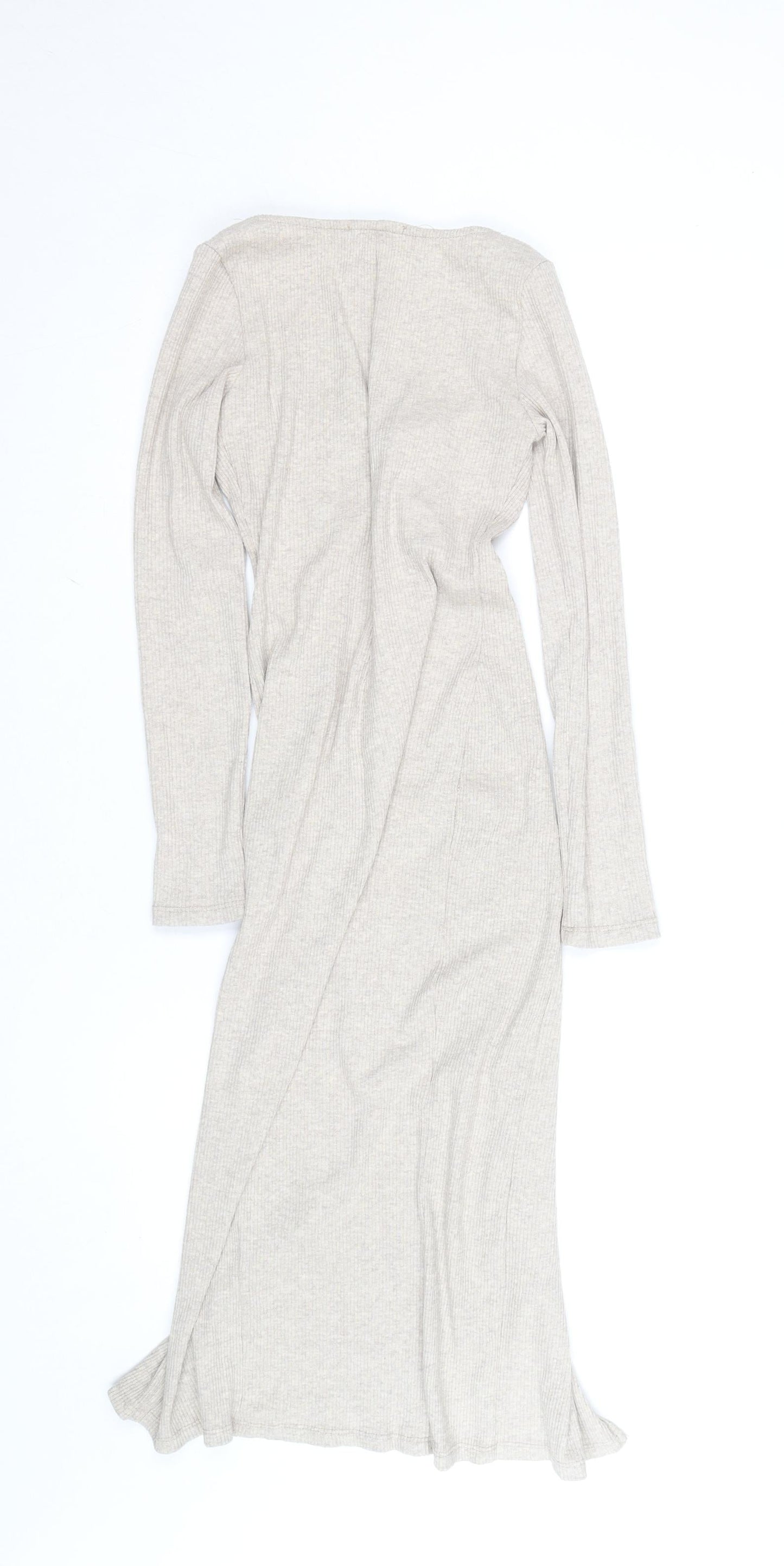 Bershka Women’s Beige Knit Bodycon Midi Dress Size 8