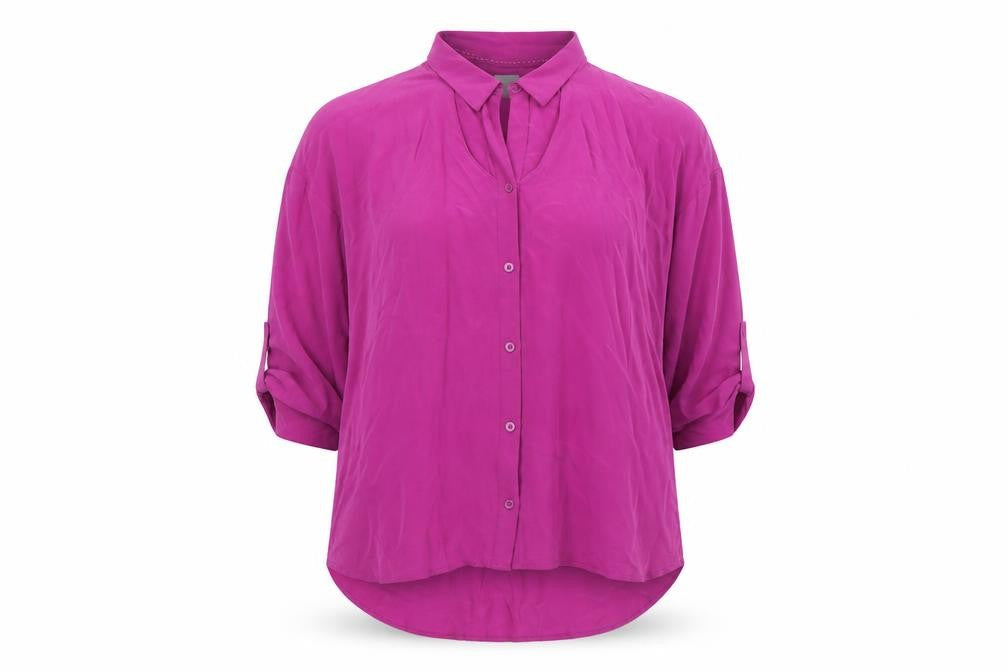 Maeve Women's Purple Rayon Tunic Blouse L 3/4 Sleeve Collared
