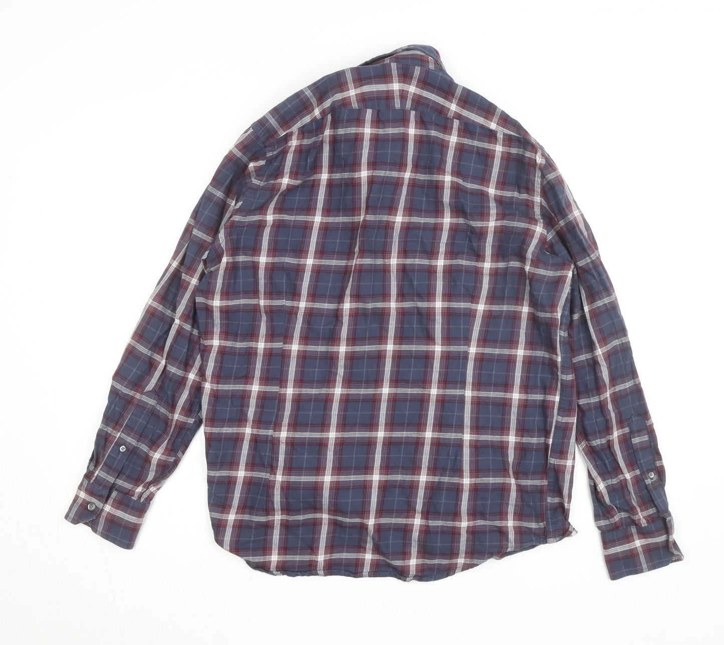 Simon Carter Men's Blue Checked Cotton Button-Down Shirt L