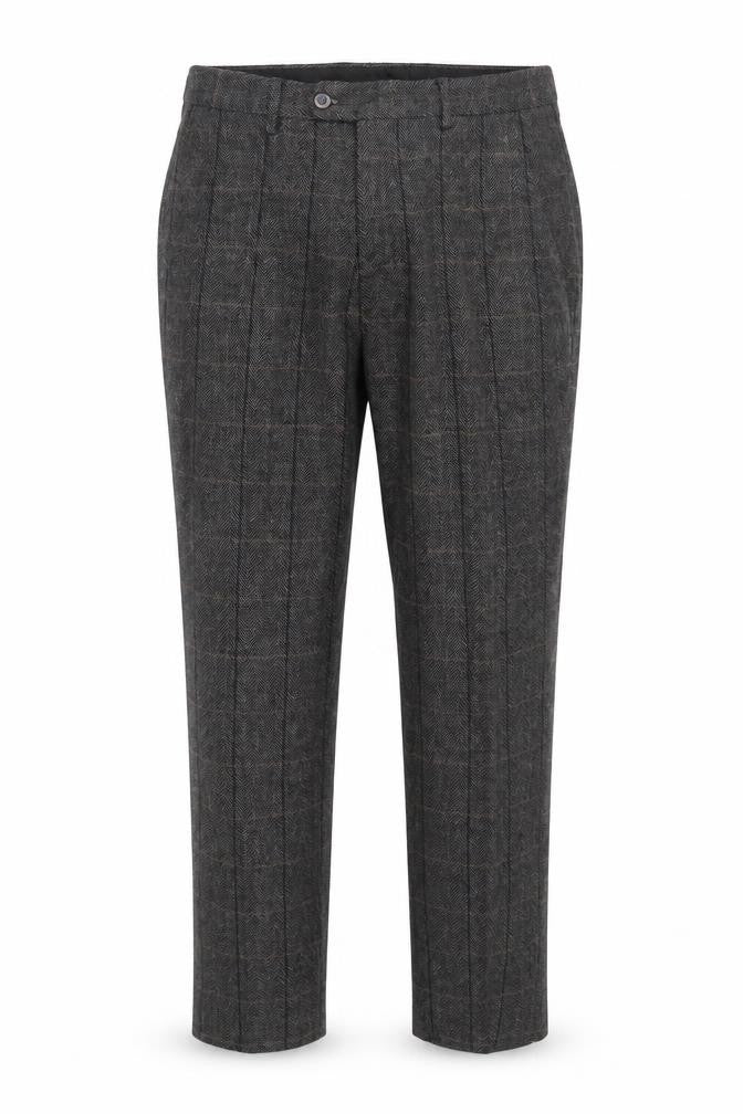 Farbo Men's Grey Wool Blend Checked Dress Trousers 34R
