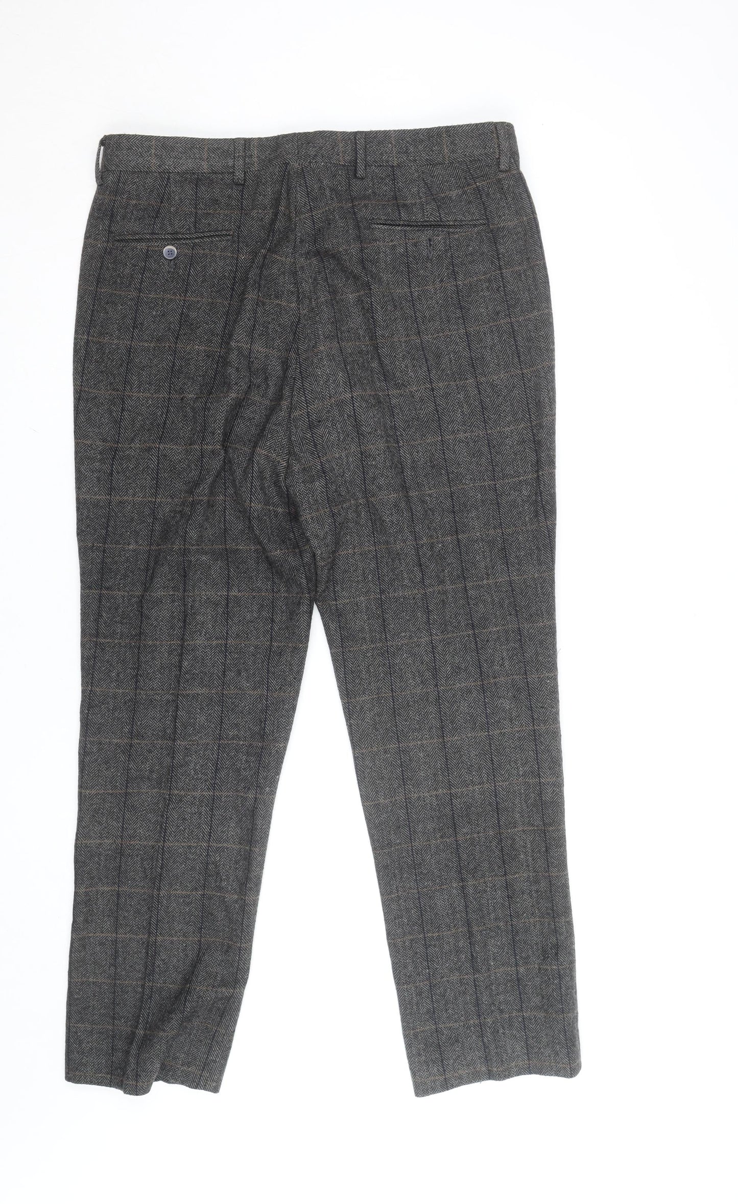 Farbo Men's Grey Wool Blend Checked Dress Trousers 34R