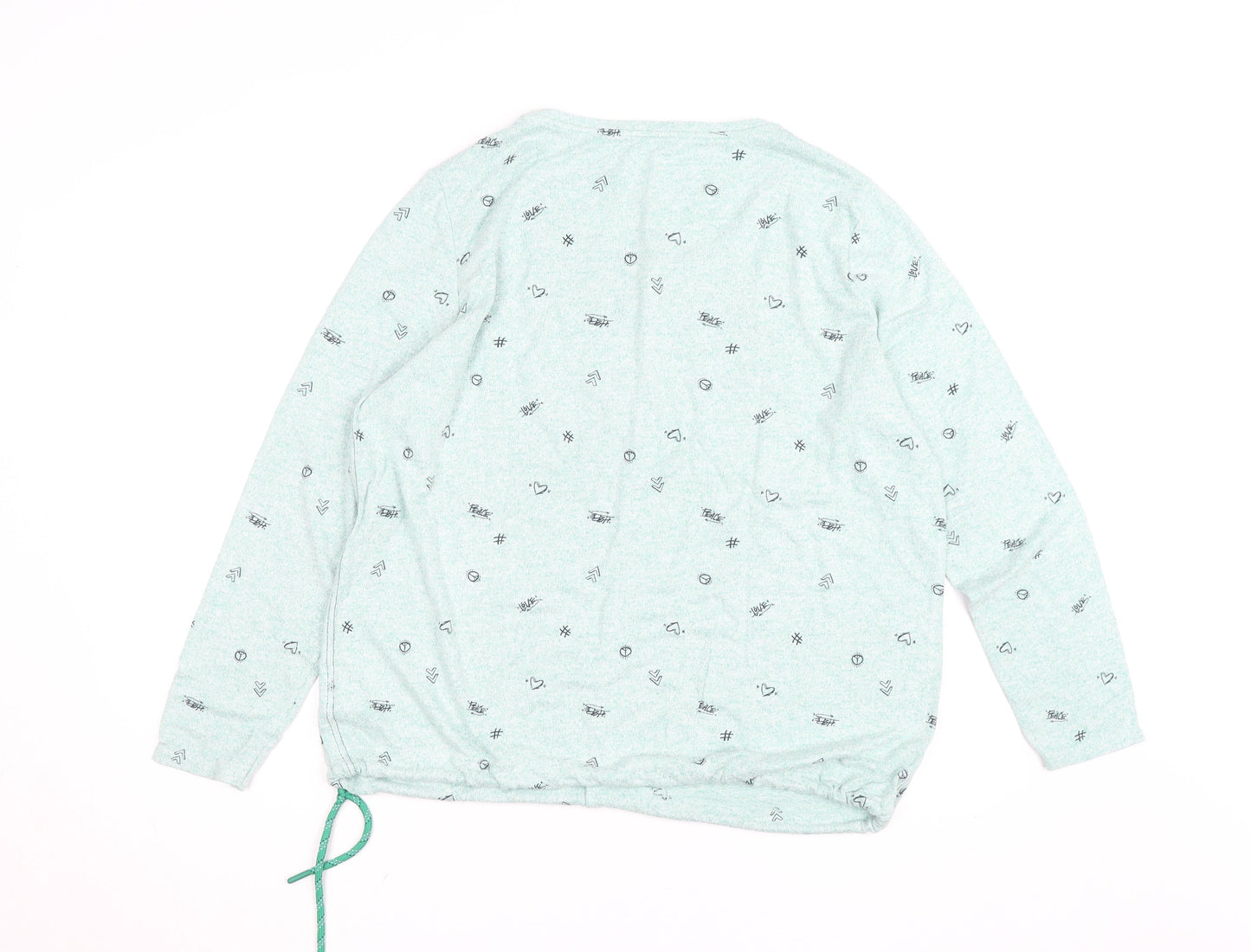 Cecil Womens Green Scoop Neck Long Sleeve Graphic Pullover Jumper Size L