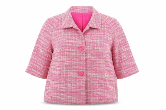 Betty Jackson Studio Women Pink Check Cropped Jacket Size 16 Cotton Lined