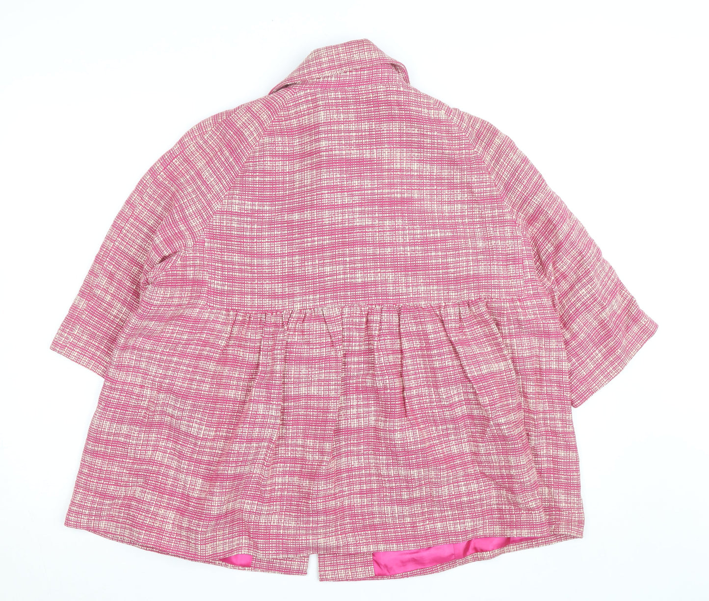 Betty Jackson Studio Women Pink Check Cropped Jacket Size 16 Cotton Lined