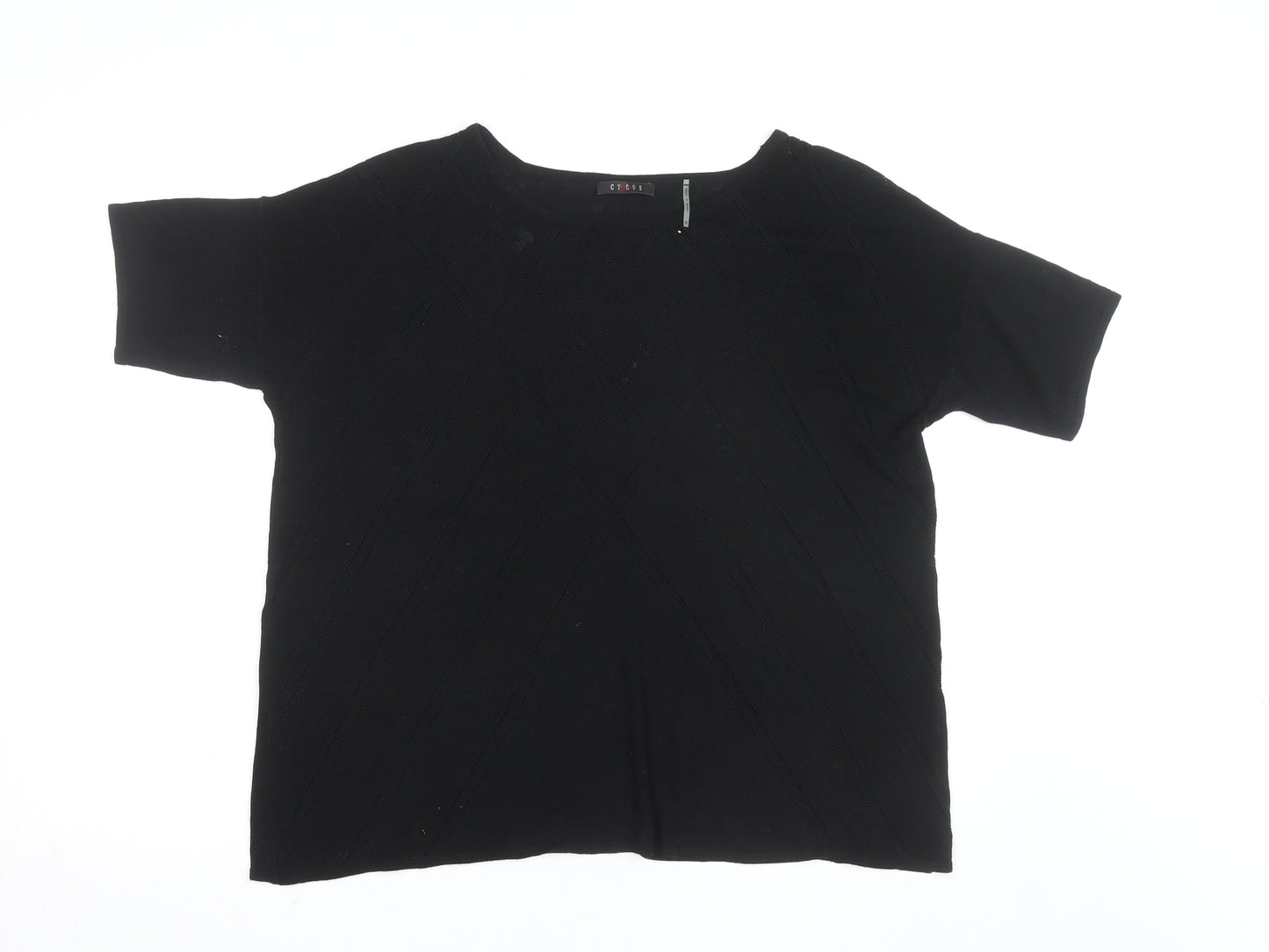 CYRUS Women's Black Knit Short Sleeve Crew Neck Top XL