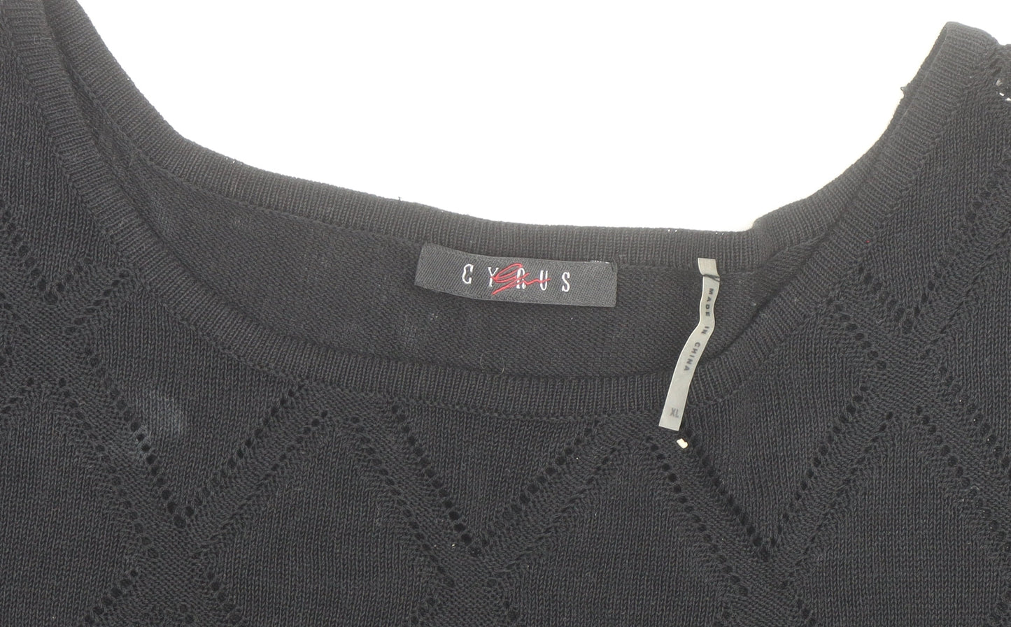 CYRUS Women's Black Knit Short Sleeve Crew Neck Top XL