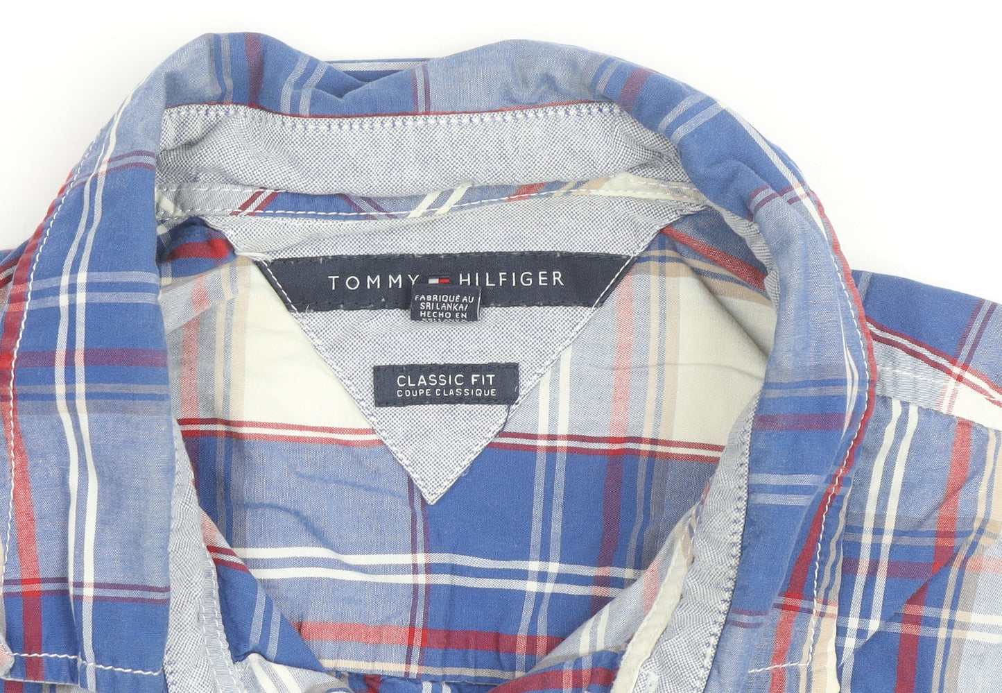 Tommy Hilfiger Men's Blue Checked Classic Fit Short Sleeve Cotton Shirt Size L