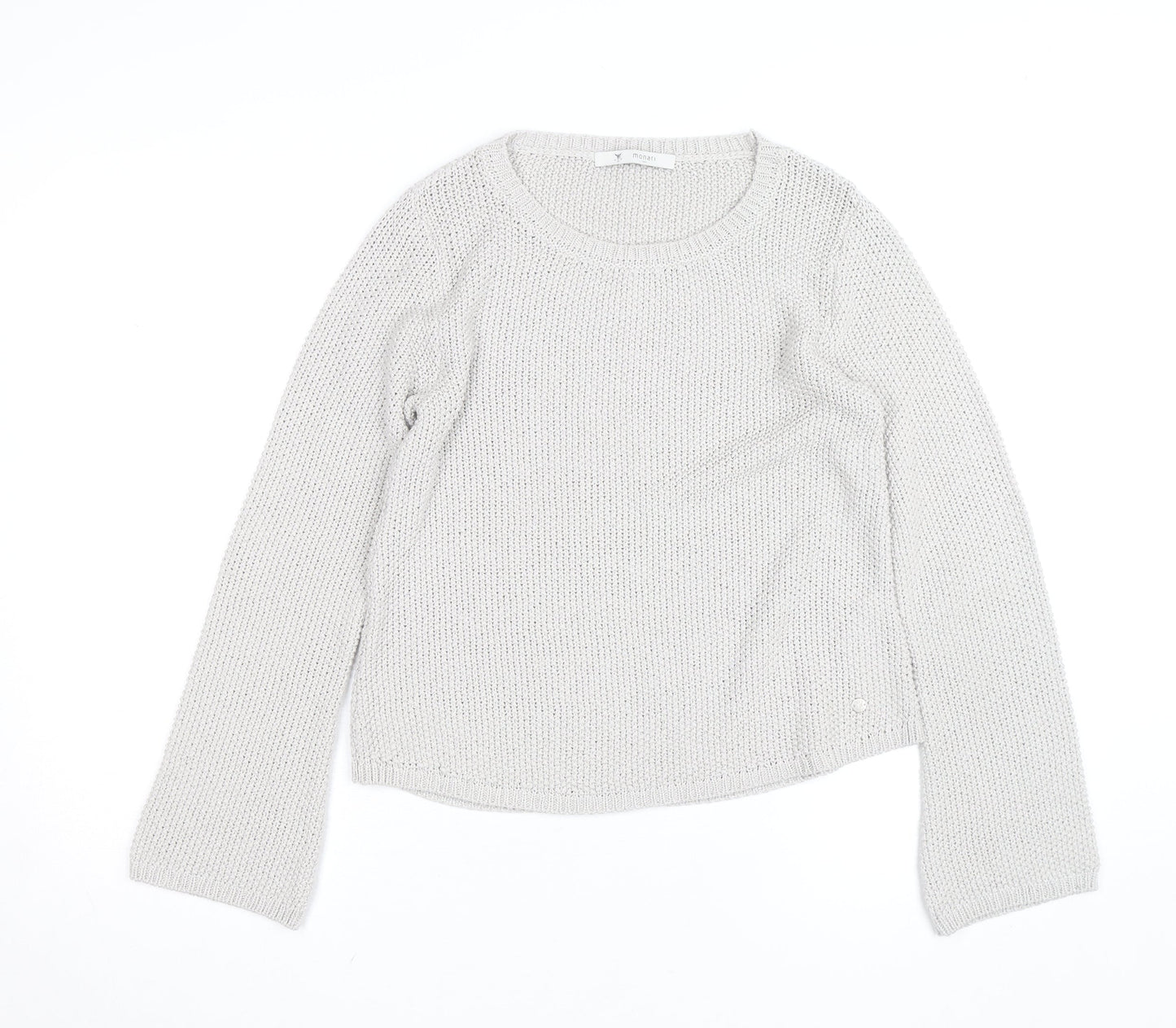 Monari Women Silver Chunky Knit Long Sleeve Crew Neck Jumper Size 12
