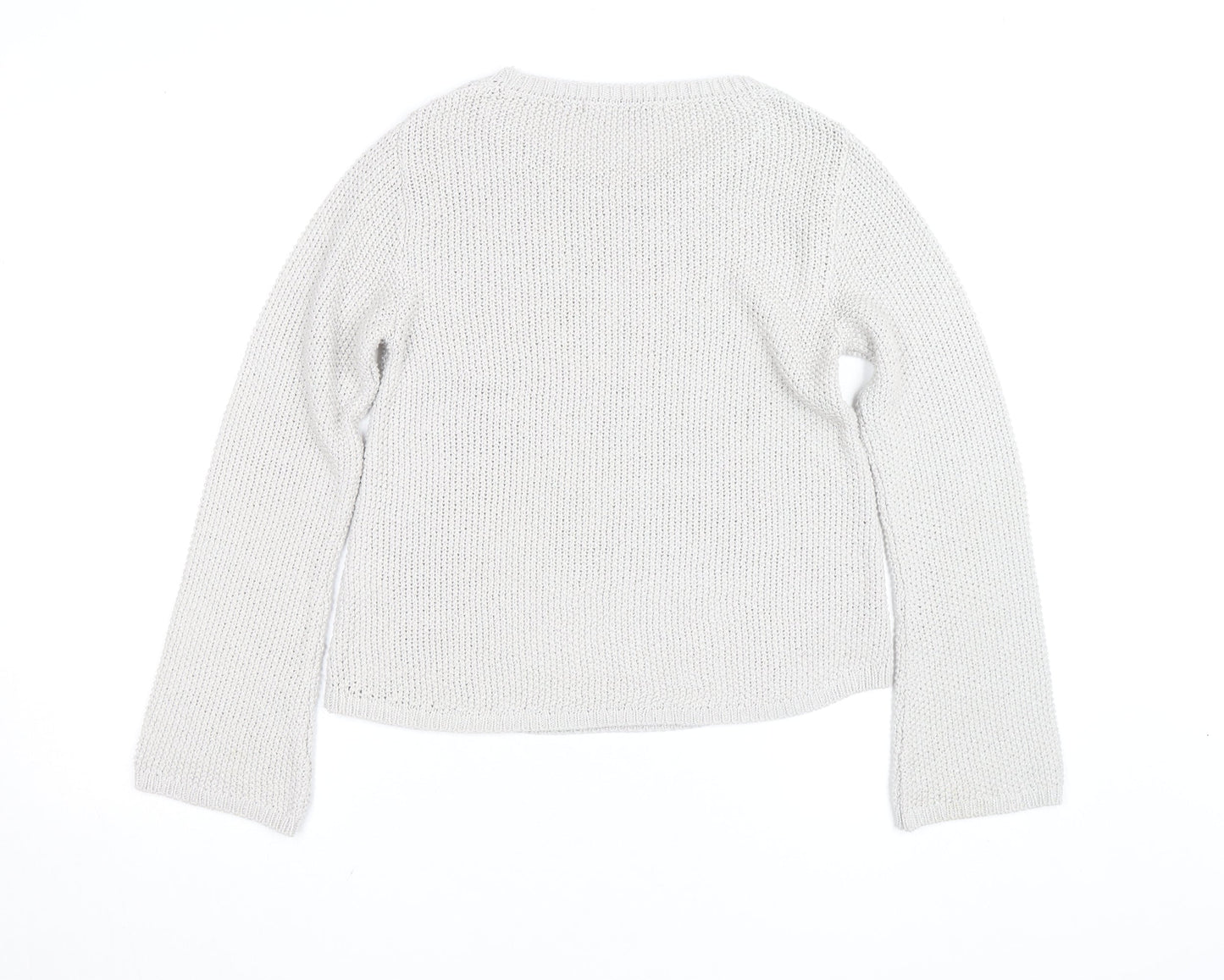 Monari Women Silver Chunky Knit Long Sleeve Crew Neck Jumper Size 12