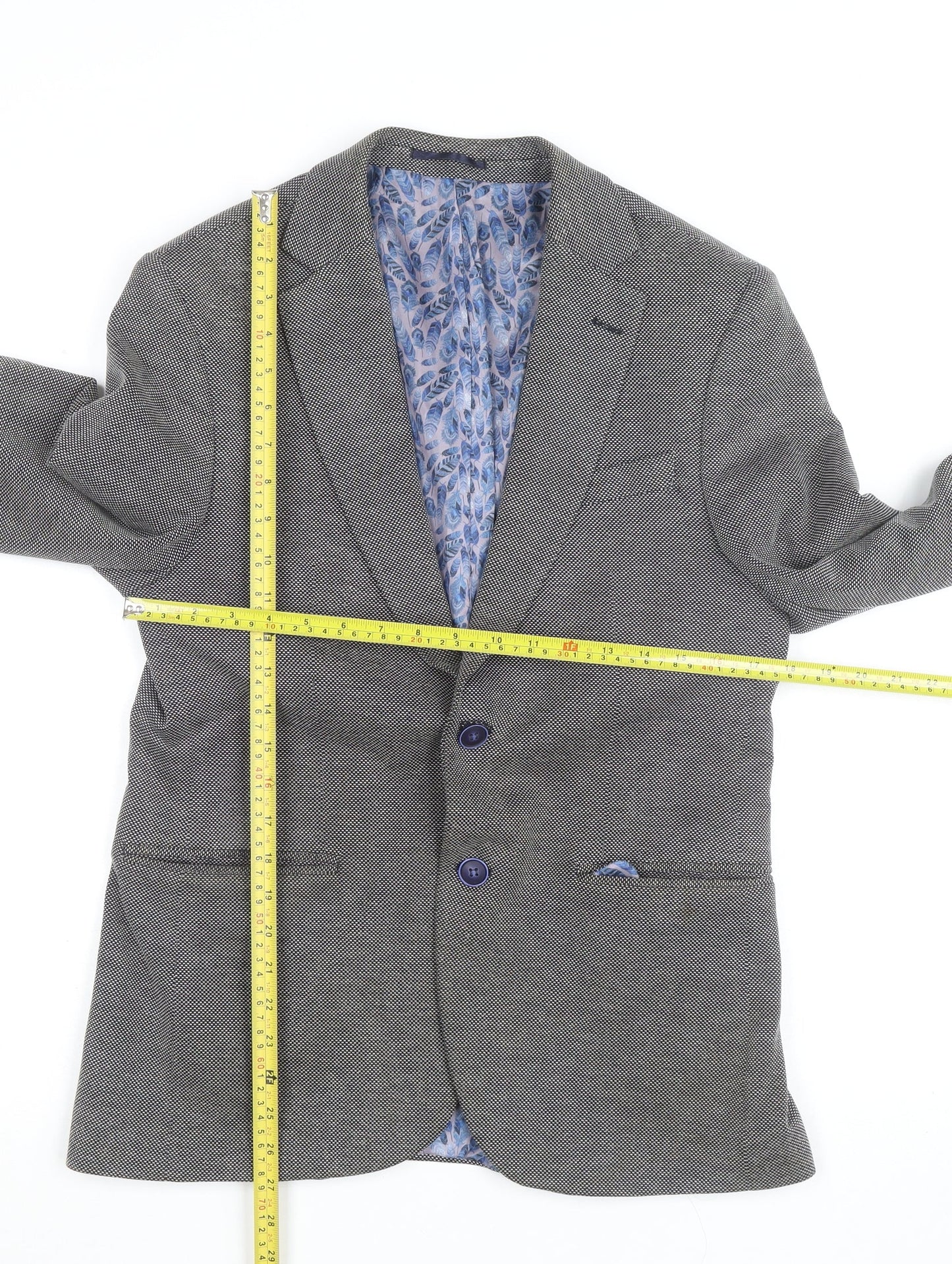 Icon Men Grey Herringbone Cotton Polyester Blazer 40 Regular