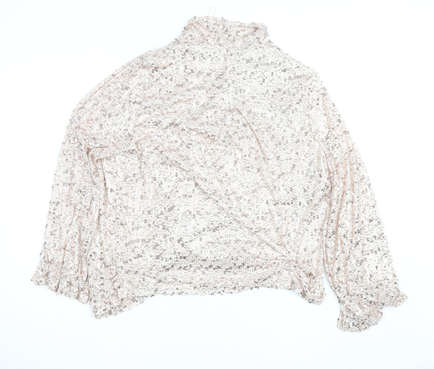 Gallery Women’s Beige Sequin Wrap Blouse UK 20 Long Sleeve Elegant Top