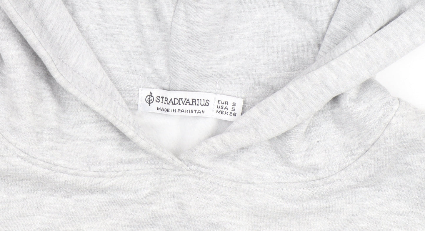 Stradivarius Women’s Grey Pullover Hoodie Size S - Soft Fleece Casual