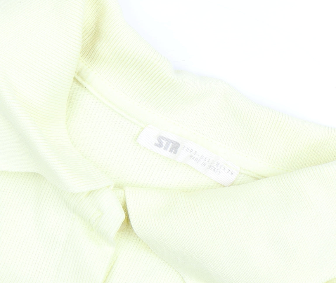Stradivarius Women Yellow Cropped Collared Long Sleeve Button-Up Shirt Size 8