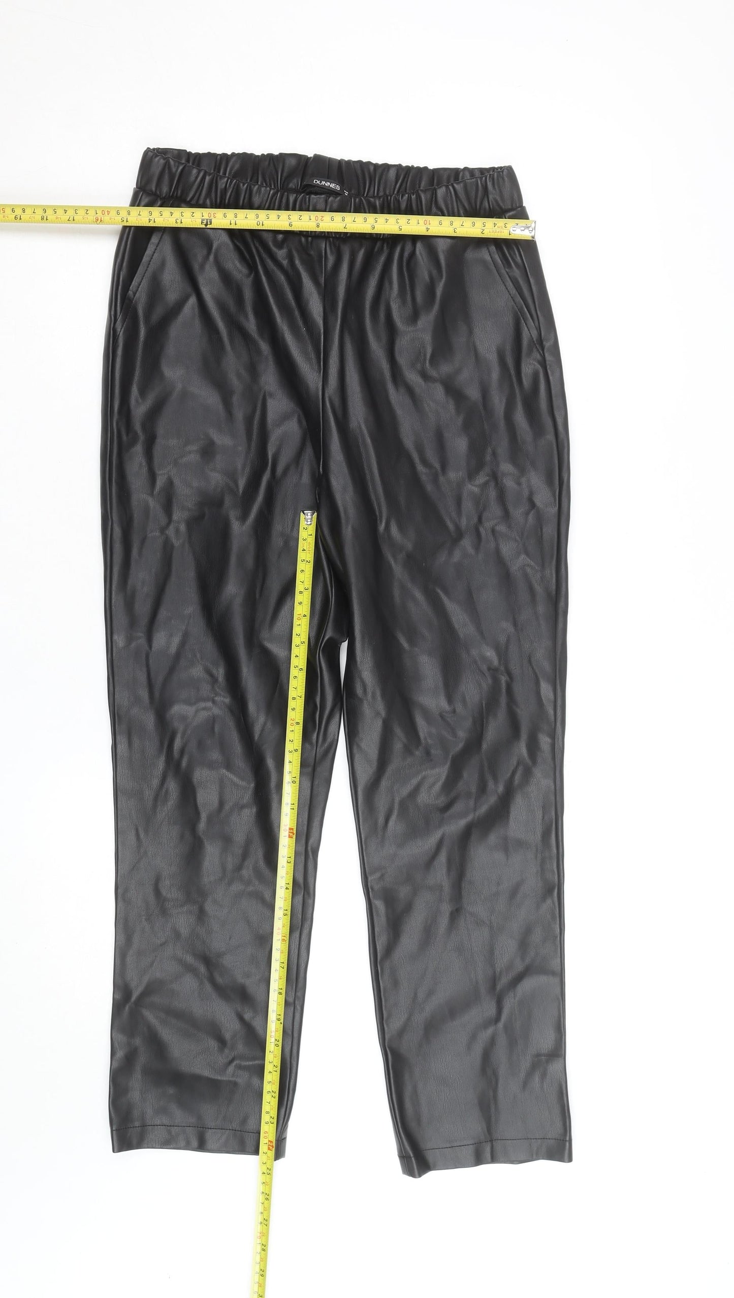 Dunnes Women Black Faux Leather Straight Trousers Size 12