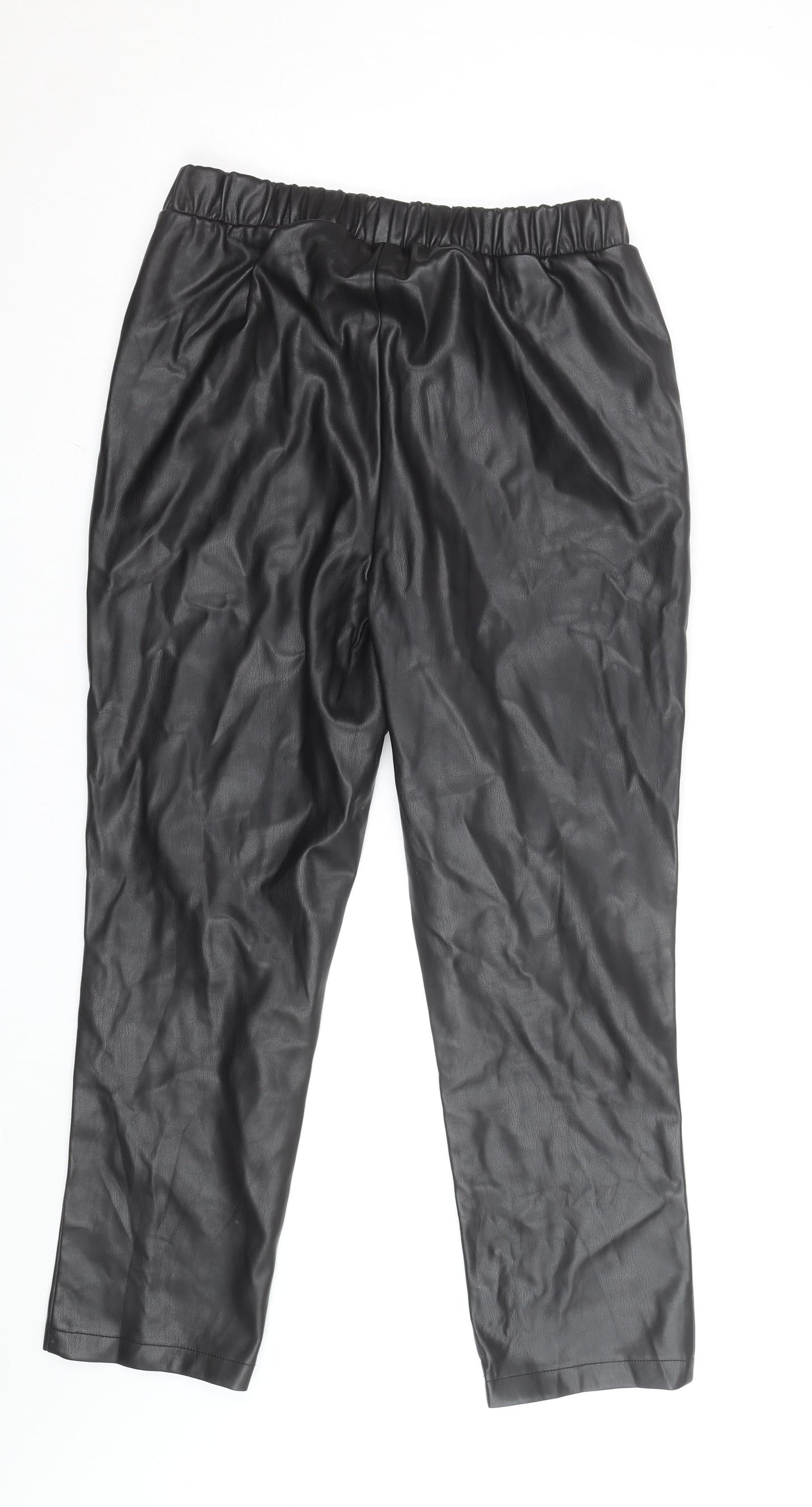 Dunnes Women Black Faux Leather Straight Trousers Size 12