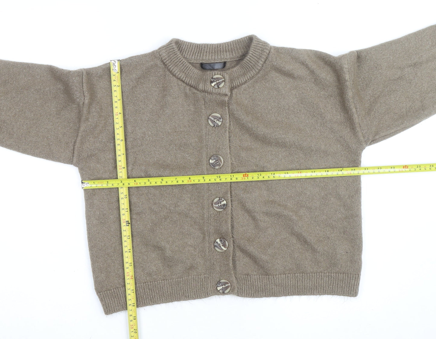 Dunnes Women Brown Wool Blend Crew Neck Cardigan Size M
