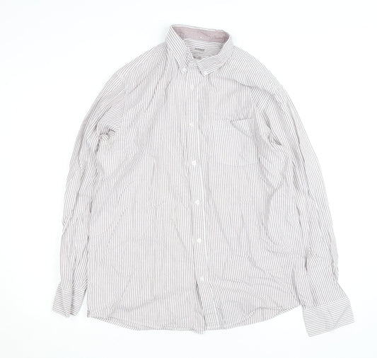 Dunnes Stores Men's Brown Striped Regular Fit Cotton Dress Shirt L